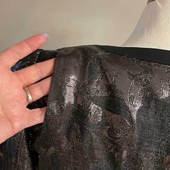 ELIE TAHARI Tessa jacket wool metallic black shinny snap front down scoop neck 4 - Picture 15 of 17